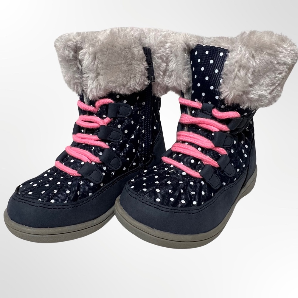 CARTER’S | POLKA DOT MIKA SNOW BOOTS | NAVY | FAUX FUR | TODDLER GIRL | SIZE 7